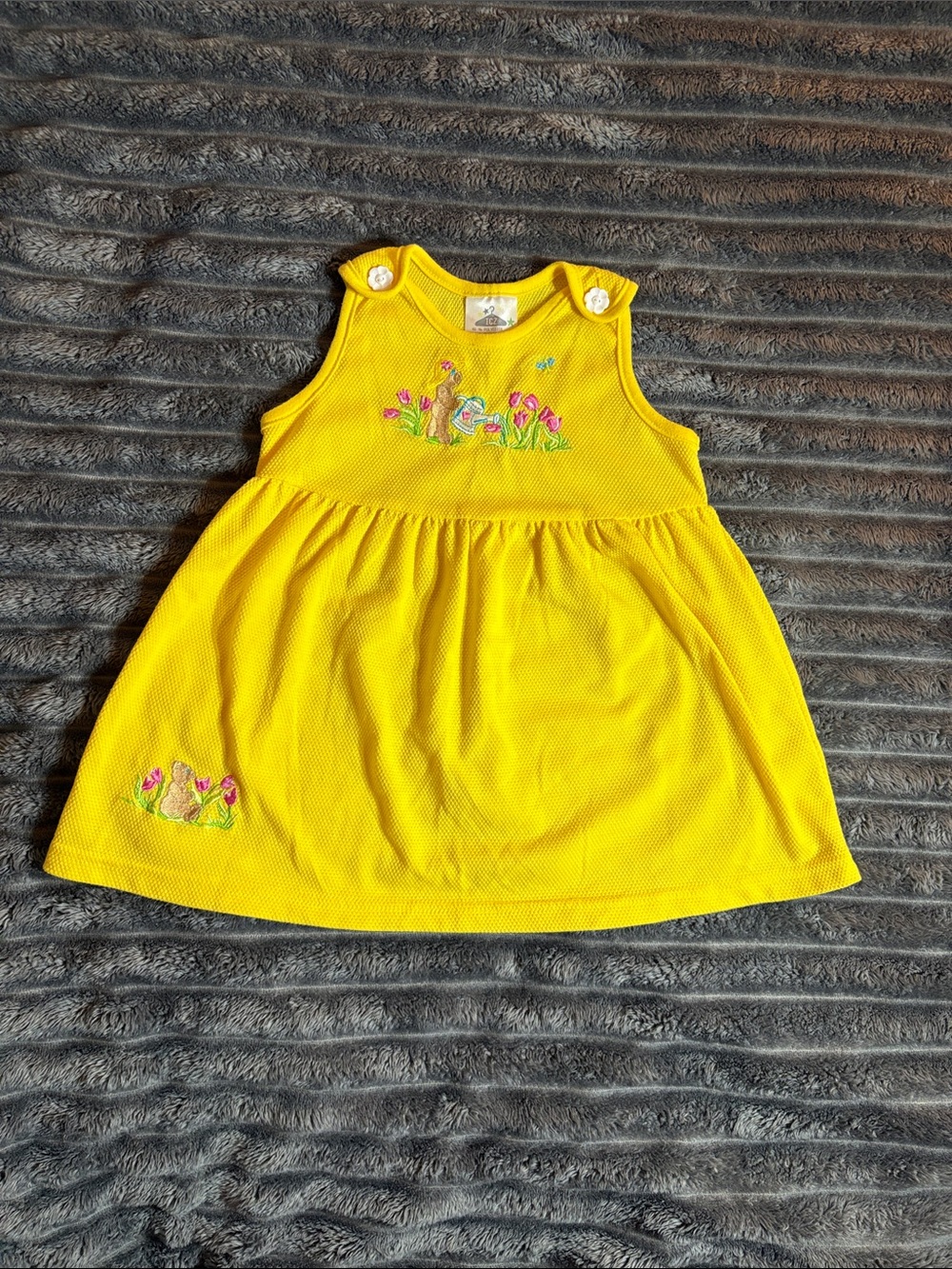 Vintage Embroidered Yellow Bear and Flowers Dress